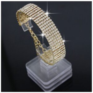 Gold Plated Crystal Adjustable Bracelet – Luxury Rhinestone Bangle for Women, Bridal & Party Jewelry