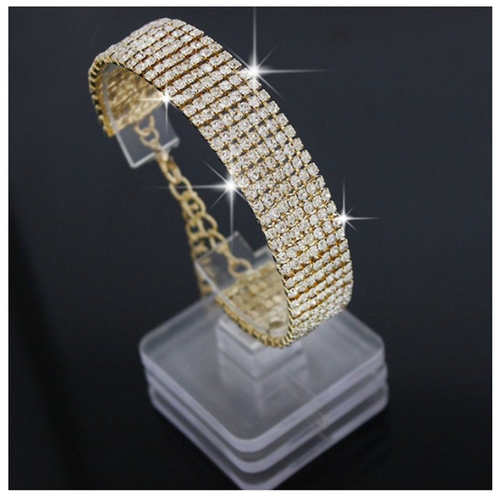 Gold Plated Crystal Adjustable Bracelet – Luxury Rhinestone Bangle for Women, Bridal & Party Jewelry